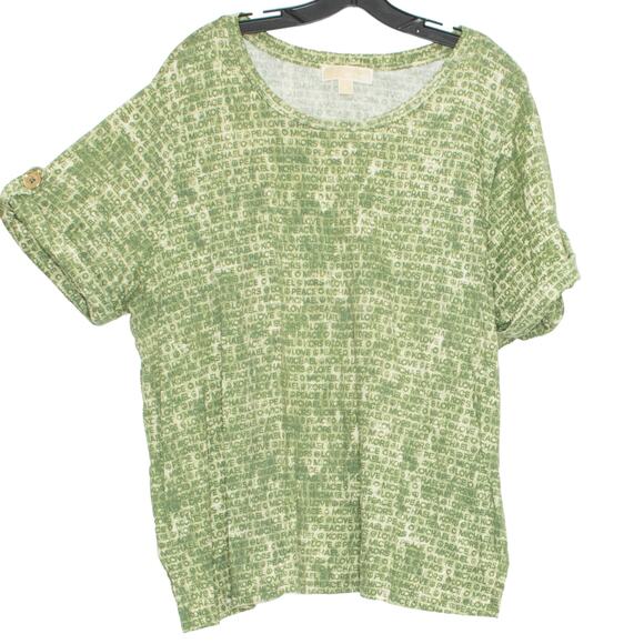 MICHAEL Michael Kors Top Spell Out Peace Love Boho Minimalist Casual Green 3X - Picture 1 of 5
